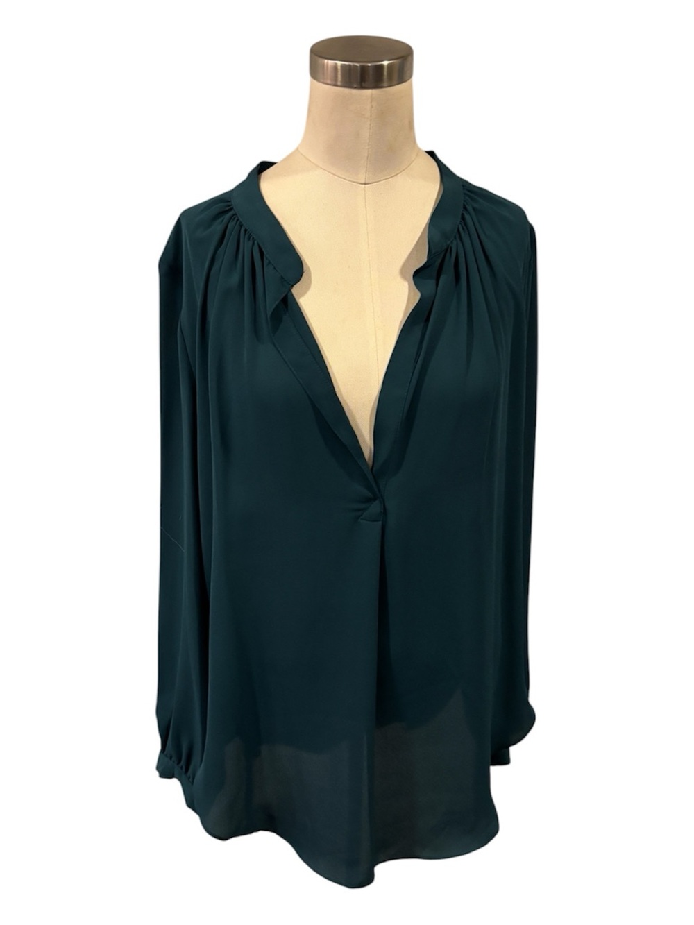 Olivaceous Deep Teal V-Neck Long Sleeve Blouse